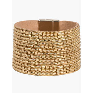 SAACHI Chain Leather Gold Cuff Bracelet + Magnetic Clasp Rock N Roll
